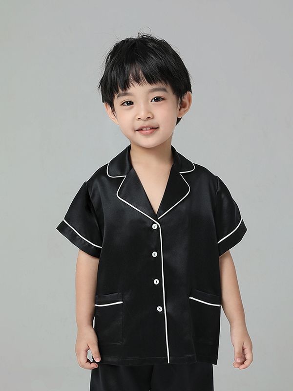 19 Momme Boys and Girls Short-sleeve Silk Pajamas Set